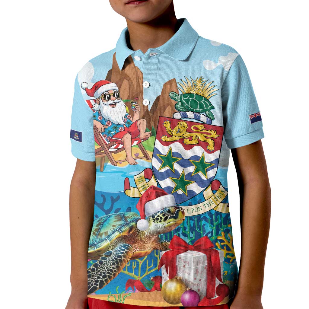 Cayman Islands Christmas Kid Polo Shirt Santa Claus Turtle Beachy Xmas - Wonder Print Shop