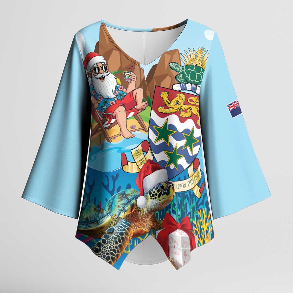 Cayman Islands Christmas Kimono Sleeve Blouse Santa Claus Turtle Beachy Xmas - Wonder Print Shop