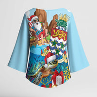 Cayman Islands Christmas Kimono Sleeve Blouse Santa Claus Turtle Beachy Xmas - Wonder Print Shop