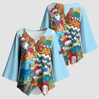 Cayman Islands Christmas Kimono Sleeve Blouse Santa Claus Turtle Beachy Xmas - Wonder Print Shop