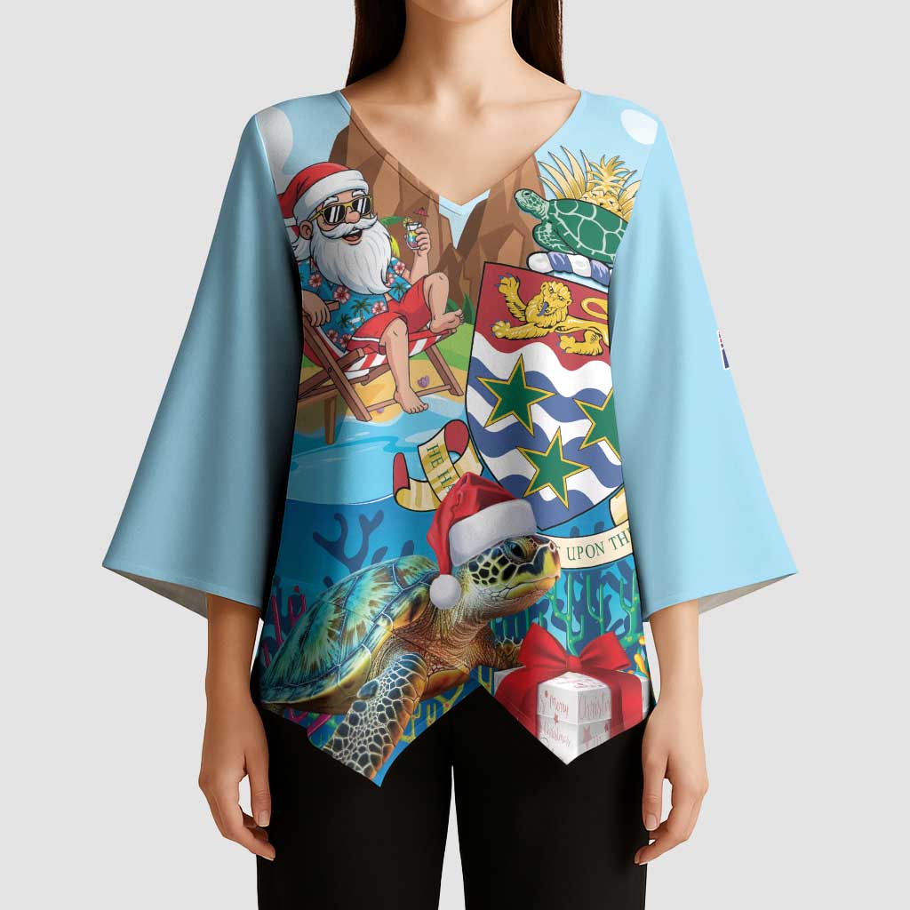 Cayman Islands Christmas Kimono Sleeve Blouse Santa Claus Turtle Beachy Xmas - Wonder Print Shop
