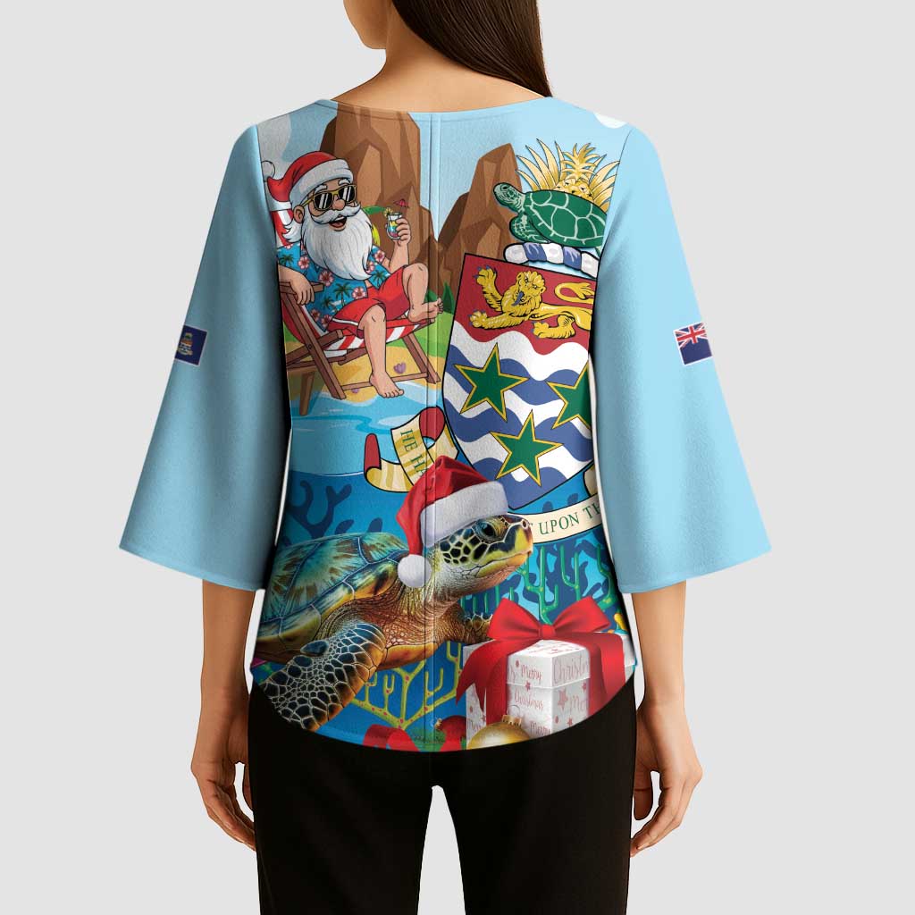 Cayman Islands Christmas Kimono Sleeve Blouse Santa Claus Turtle Beachy Xmas - Wonder Print Shop