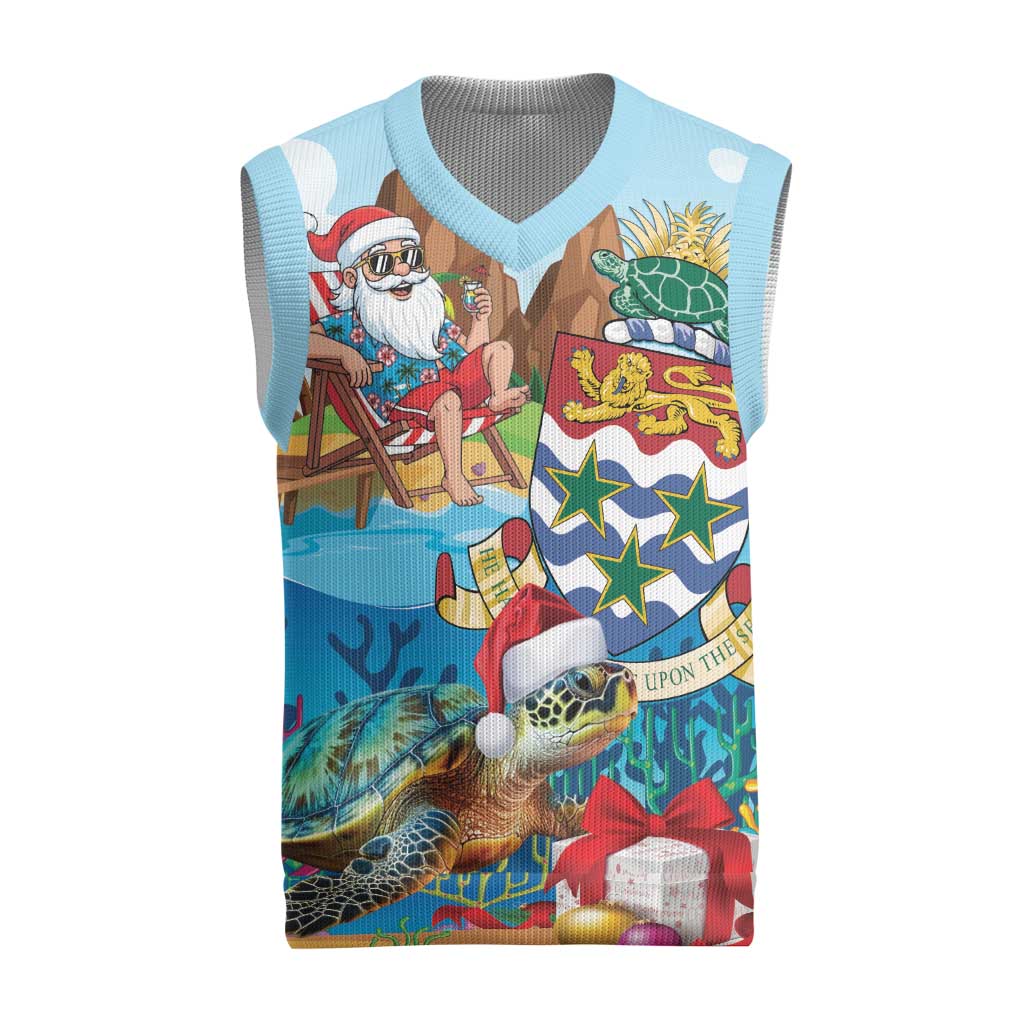 Cayman Islands Christmas Knitted V-Neck Vest Santa Claus Turtle Beachy Xmas - Wonder Print Shop