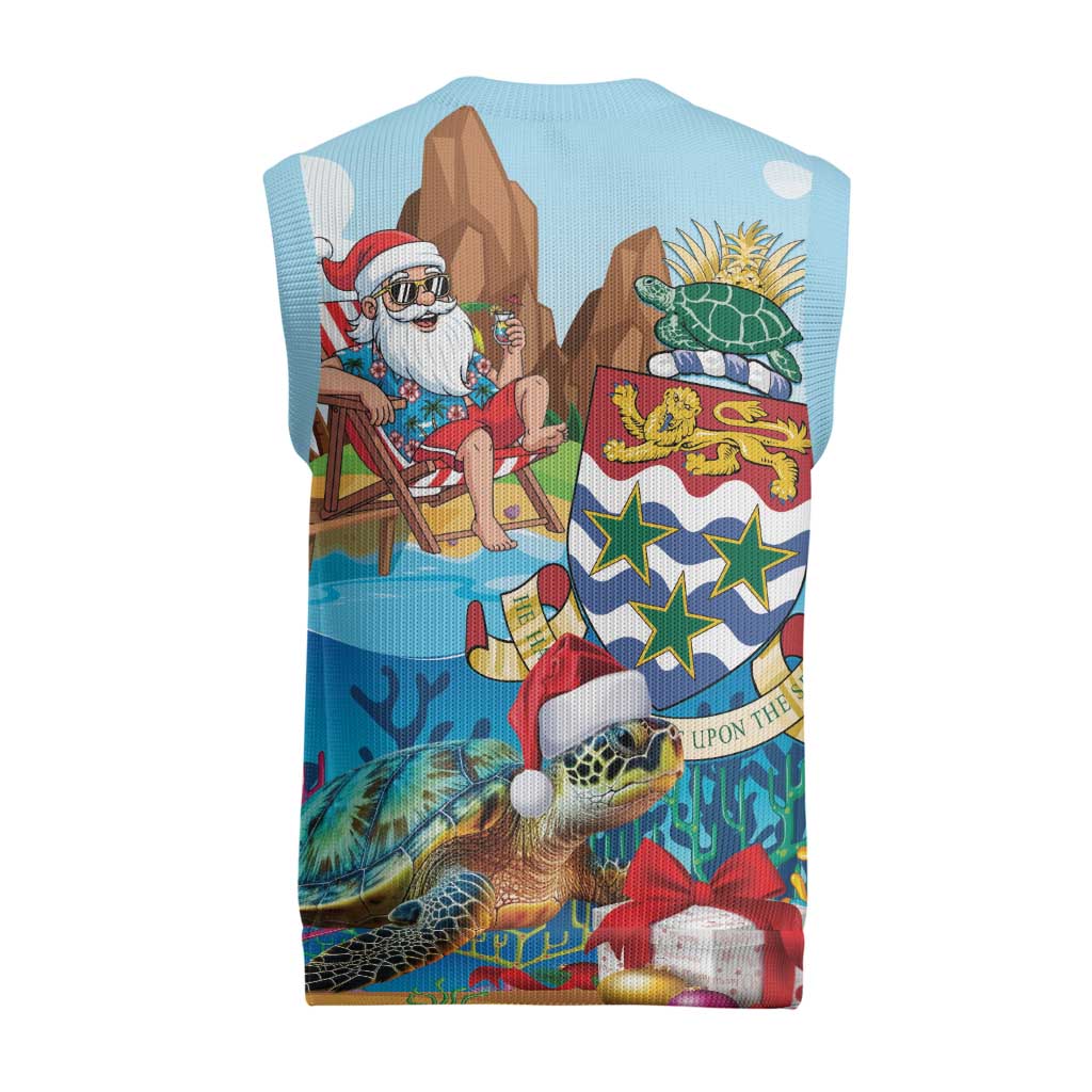 Cayman Islands Christmas Knitted V-Neck Vest Santa Claus Turtle Beachy Xmas - Wonder Print Shop