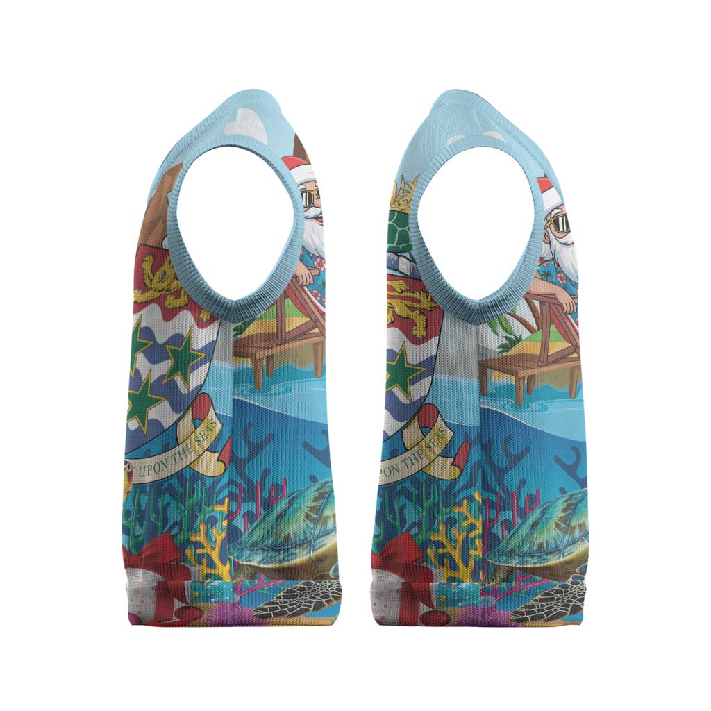 Cayman Islands Christmas Knitted V-Neck Vest Santa Claus Turtle Beachy Xmas - Wonder Print Shop