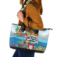 Cayman Islands Christmas Leather Tote Bag Santa Claus Turtle Beachy Xmas - Wonder Print Shop