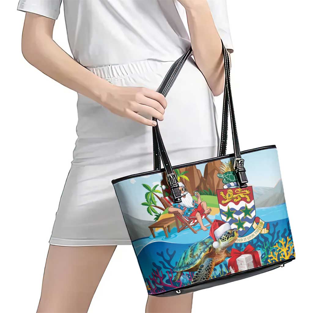 Cayman Islands Christmas Leather Tote Bag Santa Claus Turtle Beachy Xmas - Wonder Print Shop