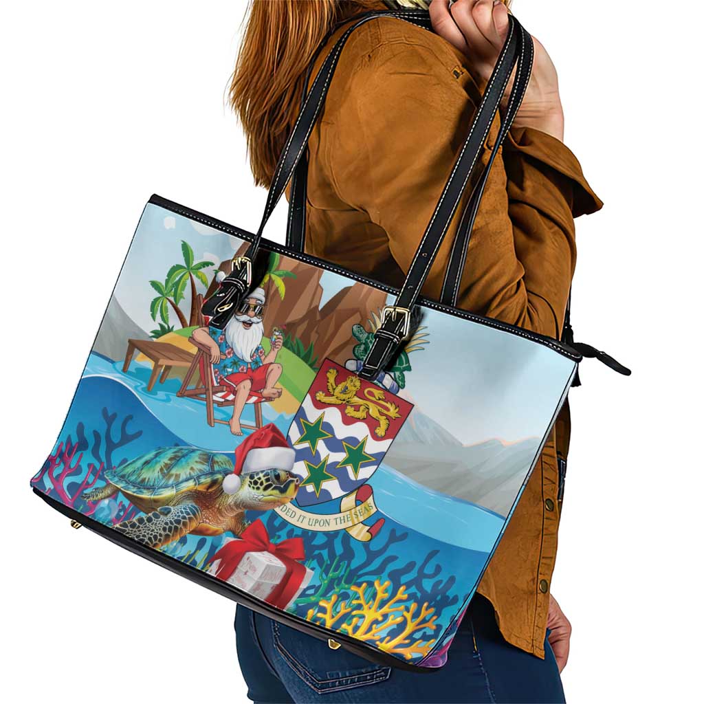 Cayman Islands Christmas Leather Tote Bag Santa Claus Turtle Beachy Xmas - Wonder Print Shop