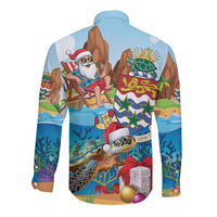 Cayman Islands Christmas Long Sleeve Button Shirt Santa Claus Turtle Beachy Xmas - Wonder Print Shop