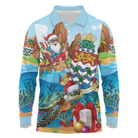 Cayman Islands Christmas Long Sleeve Polo Shirt Santa Claus Turtle Beachy Xmas - Wonder Print Shop