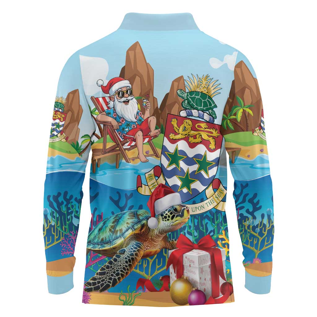 Cayman Islands Christmas Long Sleeve Polo Shirt Santa Claus Turtle Beachy Xmas - Wonder Print Shop