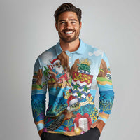 Cayman Islands Christmas Long Sleeve Polo Shirt Santa Claus Turtle Beachy Xmas - Wonder Print Shop