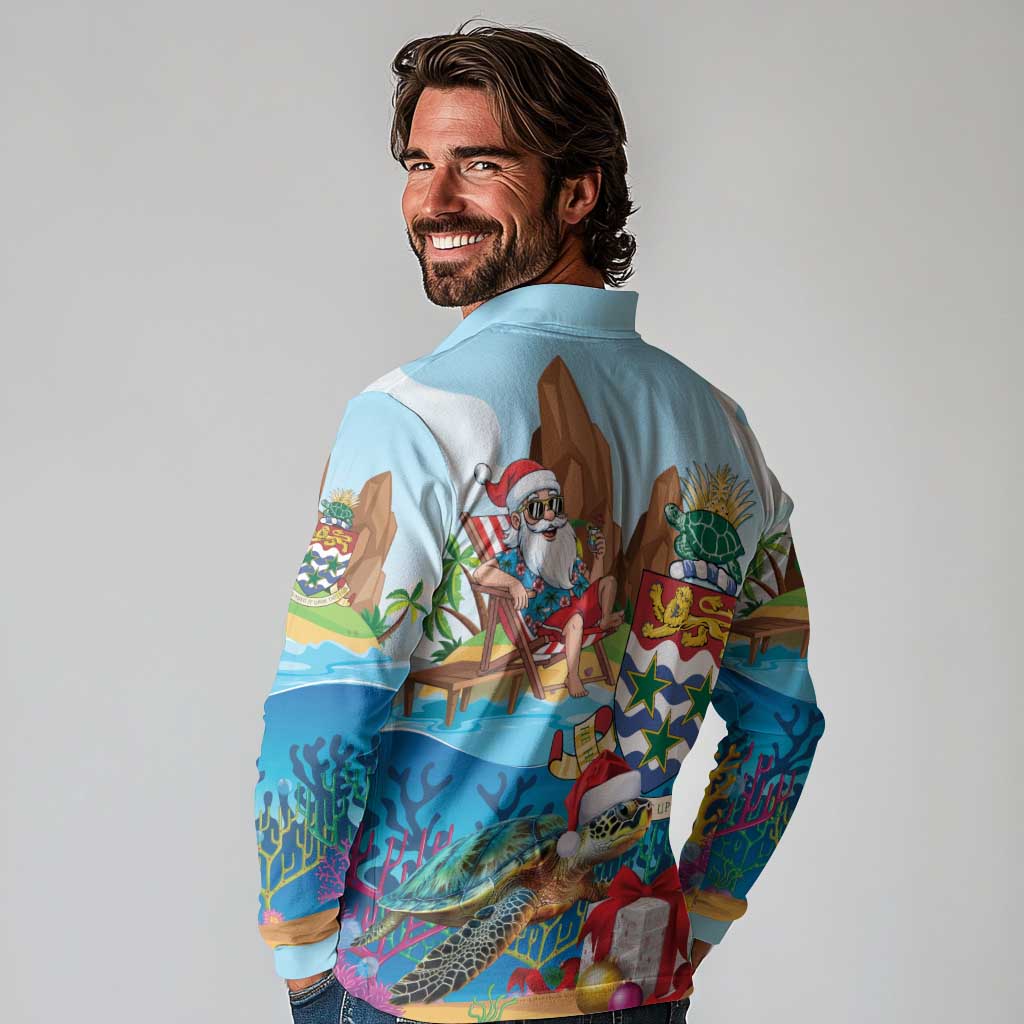 Cayman Islands Christmas Long Sleeve Polo Shirt Santa Claus Turtle Beachy Xmas - Wonder Print Shop