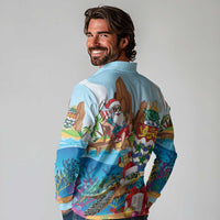 Cayman Islands Christmas Long Sleeve Polo Shirt Santa Claus Turtle Beachy Xmas - Wonder Print Shop