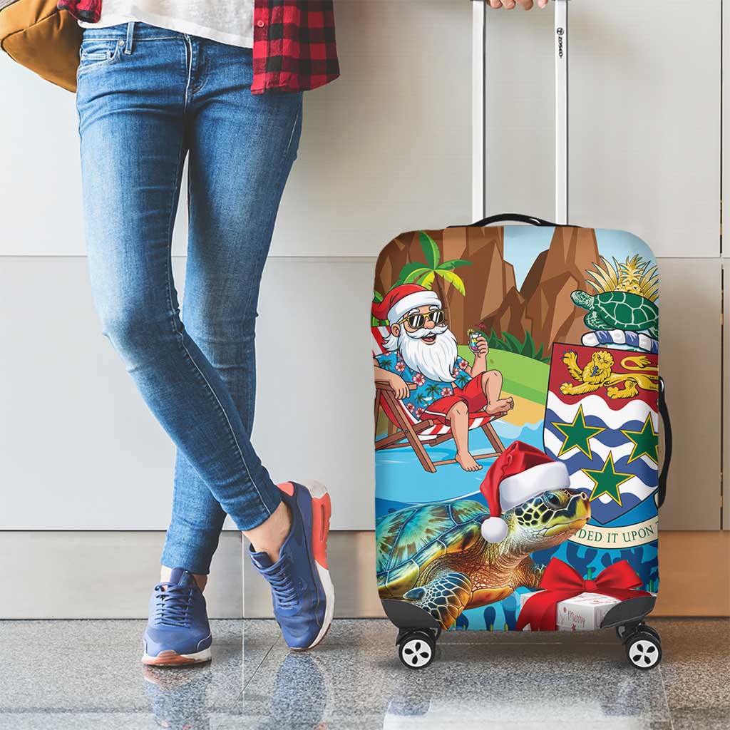 Cayman Islands Christmas Luggage Cover Santa Claus Turtle Beachy Xmas - Wonder Print Shop
