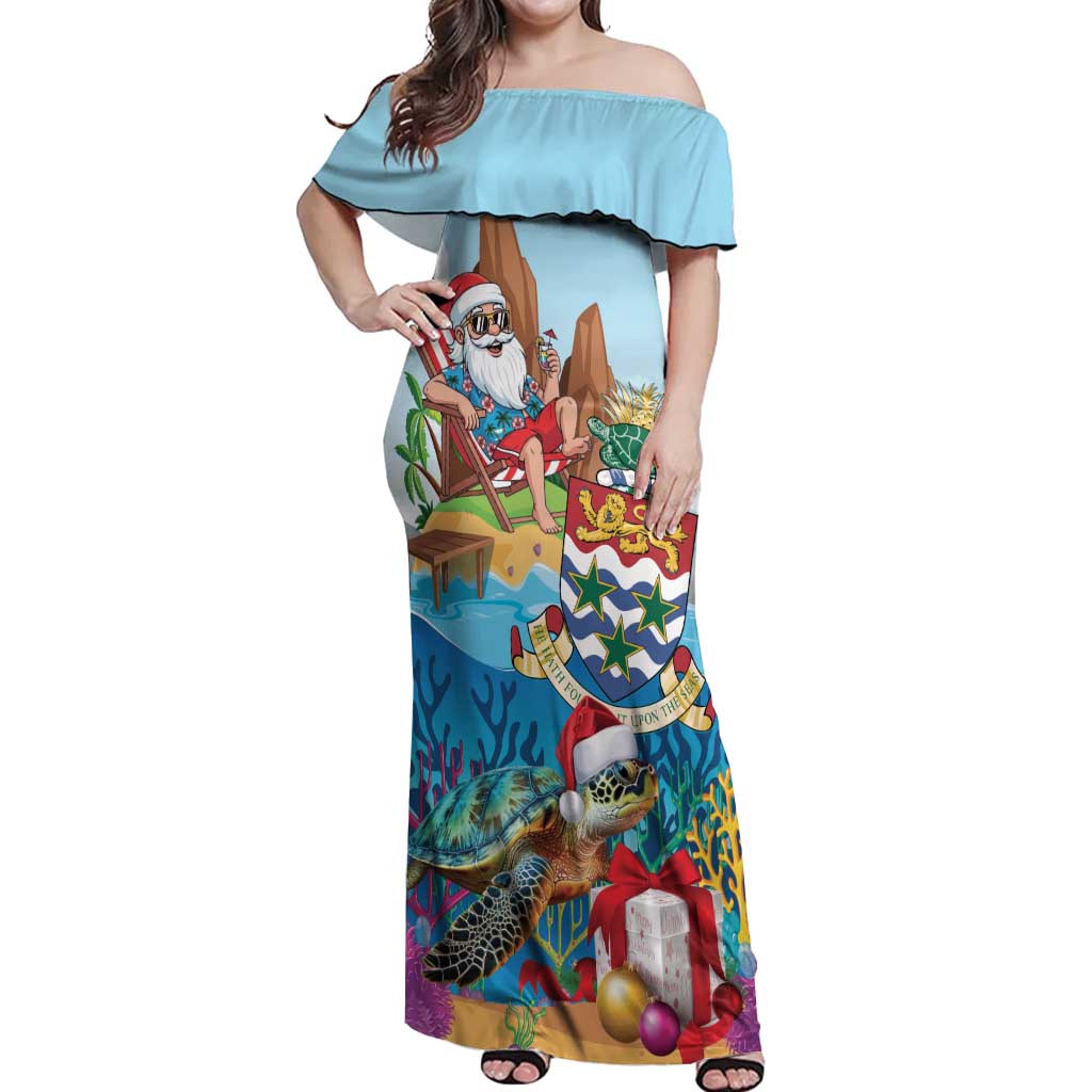 Cayman Islands Christmas Off Shoulder Maxi Dress Santa Claus Turtle Beachy Xmas - Wonder Print Shop