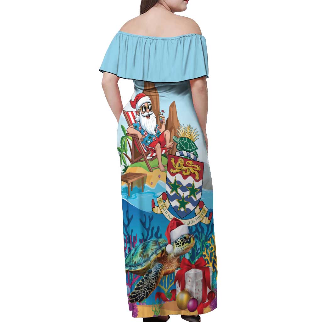 Cayman Islands Christmas Off Shoulder Maxi Dress Santa Claus Turtle Beachy Xmas - Wonder Print Shop