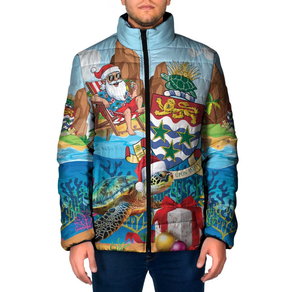Cayman Islands Christmas Padded Jacket Santa Claus Turtle Beachy Xmas - Wonder Print Shop
