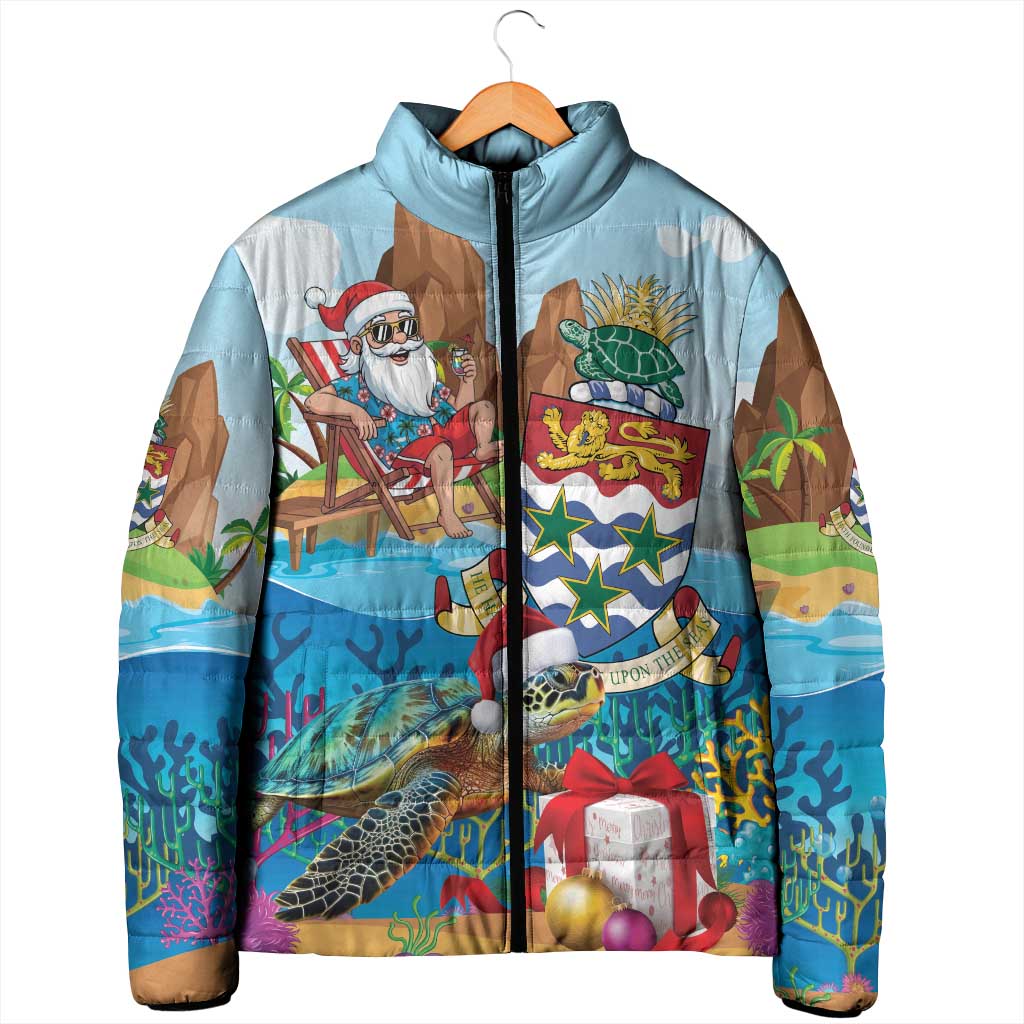 Cayman Islands Christmas Padded Jacket Santa Claus Turtle Beachy Xmas - Wonder Print Shop