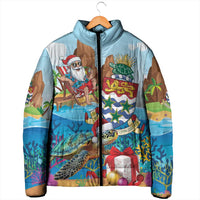 Cayman Islands Christmas Padded Jacket Santa Claus Turtle Beachy Xmas - Wonder Print Shop