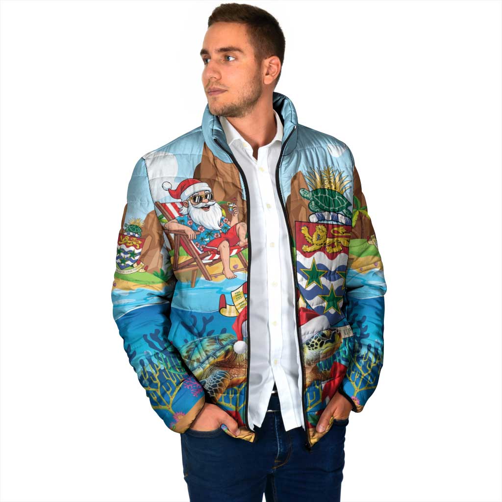 Cayman Islands Christmas Padded Jacket Santa Claus Turtle Beachy Xmas - Wonder Print Shop