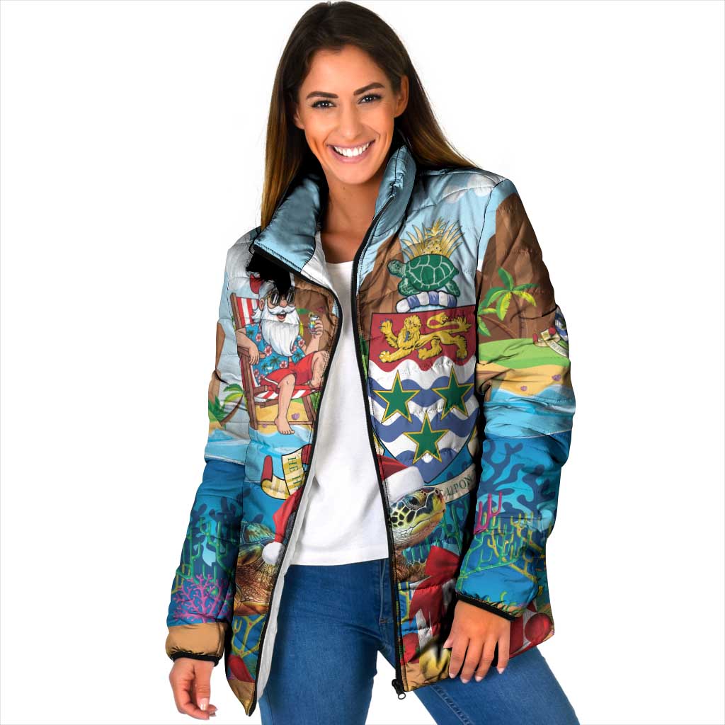Cayman Islands Christmas Padded Jacket Santa Claus Turtle Beachy Xmas - Wonder Print Shop
