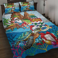 Cayman Islands Christmas Quilt Bed Set Santa Claus Turtle Beachy Xmas - Wonder Print Shop