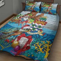 Cayman Islands Christmas Quilt Bed Set Santa Claus Turtle Beachy Xmas - Wonder Print Shop