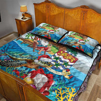 Cayman Islands Christmas Quilt Bed Set Santa Claus Turtle Beachy Xmas - Wonder Print Shop