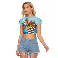 Cayman Islands Christmas Raglan Cropped T Shirt Santa Claus Turtle Beachy Xmas - Wonder Print Shop