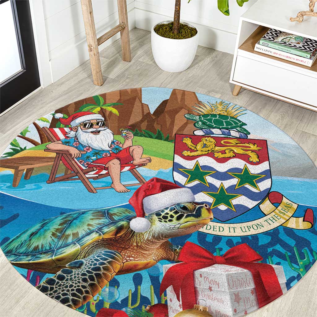 Cayman Islands Christmas Round Carpet Santa Claus Turtle Beachy Xmas - Wonder Print Shop