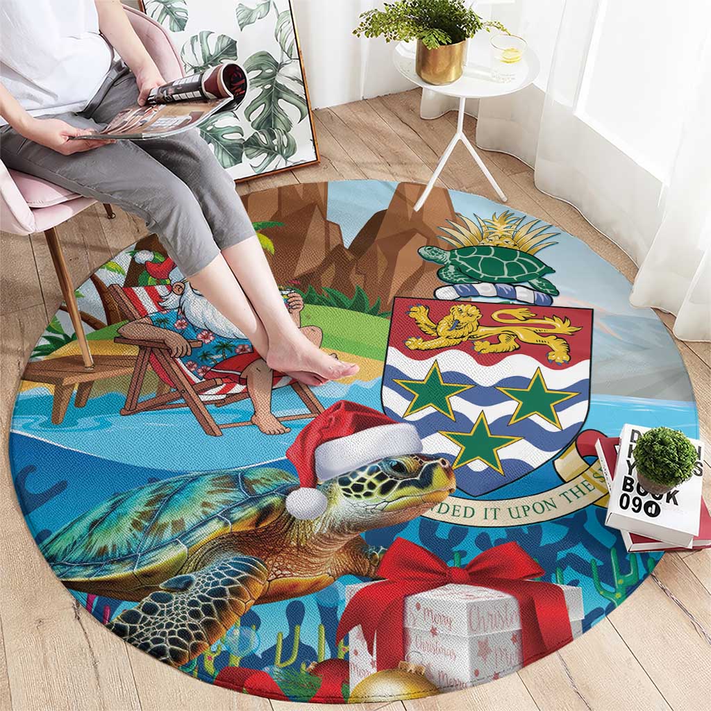 Cayman Islands Christmas Round Carpet Santa Claus Turtle Beachy Xmas - Wonder Print Shop