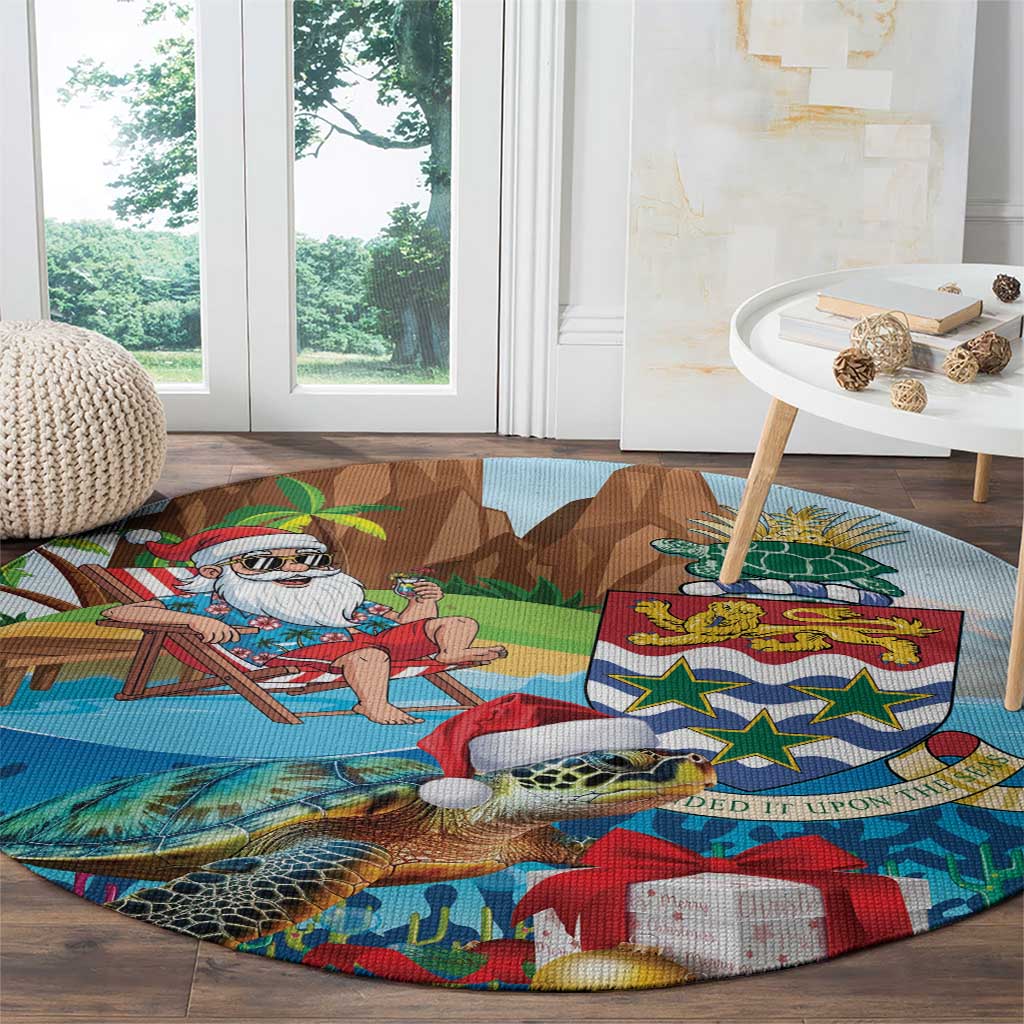 Cayman Islands Christmas Round Carpet Santa Claus Turtle Beachy Xmas - Wonder Print Shop