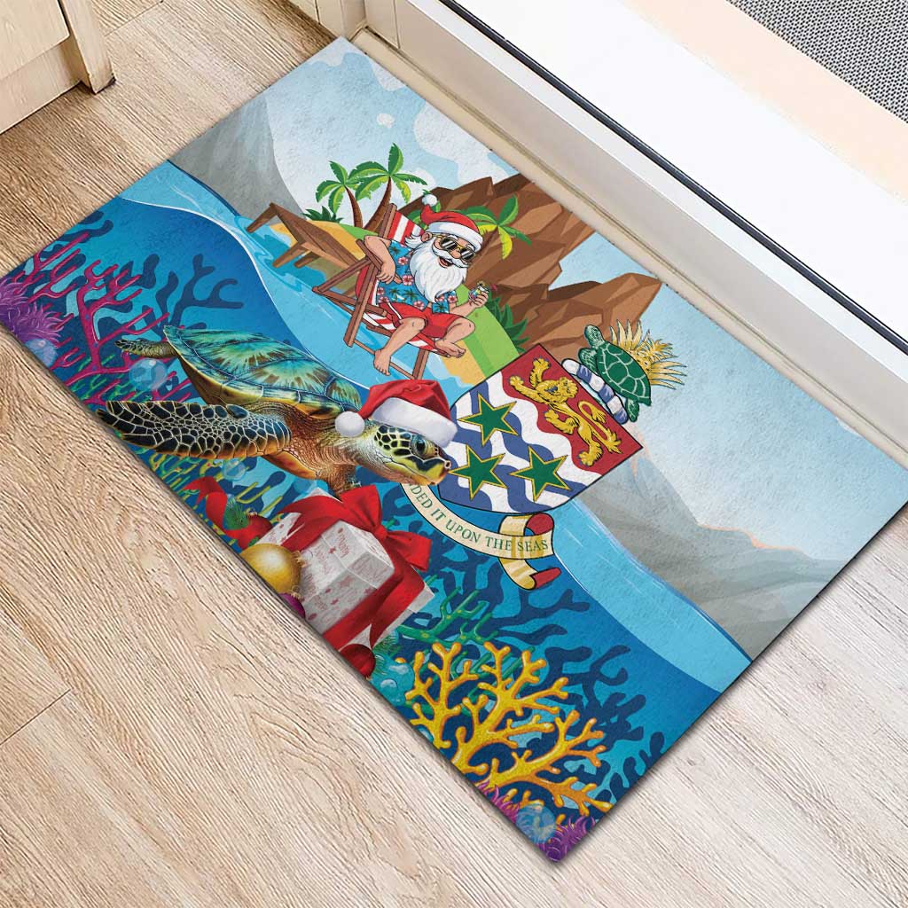 Cayman Islands Christmas Rubber Doormat Santa Claus Turtle Beachy Xmas - Wonder Print Shop