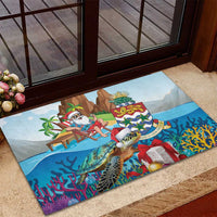 Cayman Islands Christmas Rubber Doormat Santa Claus Turtle Beachy Xmas - Wonder Print Shop