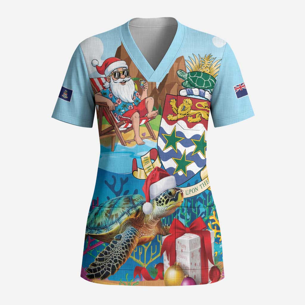 Cayman Islands Christmas Scrub Top Santa Claus Turtle Beachy Xmas - Wonder Print Shop