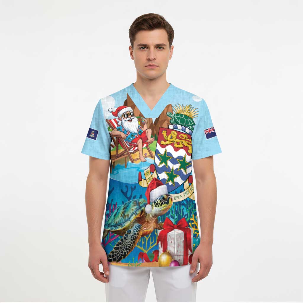 Cayman Islands Christmas Scrub Top Santa Claus Turtle Beachy Xmas - Wonder Print Shop