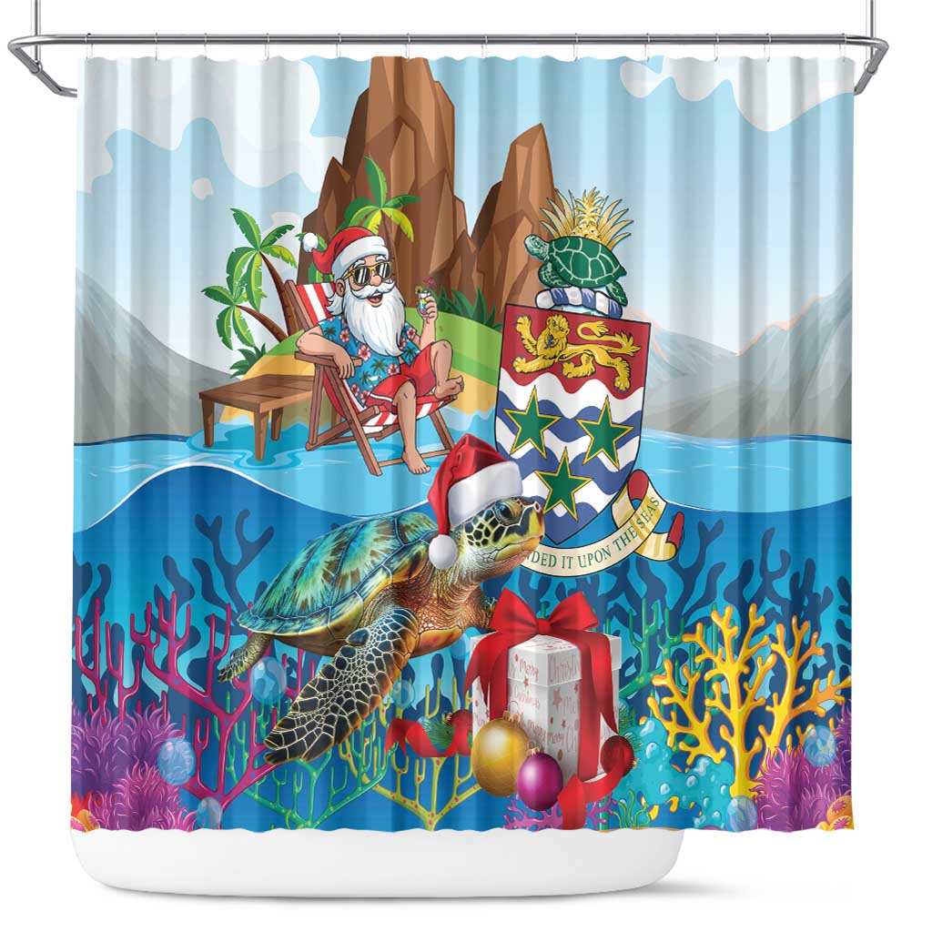 Cayman Islands Christmas Shower Curtain Santa Claus Turtle Beachy Xmas - Wonder Print Shop