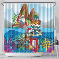 Cayman Islands Christmas Shower Curtain Santa Claus Turtle Beachy Xmas - Wonder Print Shop