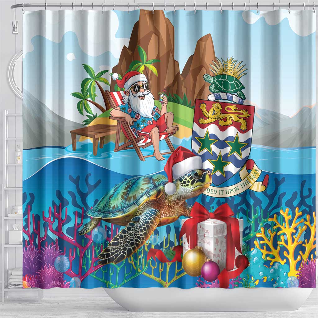 Cayman Islands Christmas Shower Curtain Santa Claus Turtle Beachy Xmas - Wonder Print Shop