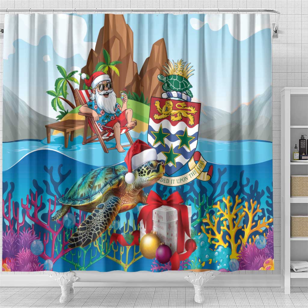 Cayman Islands Christmas Shower Curtain Santa Claus Turtle Beachy Xmas - Wonder Print Shop
