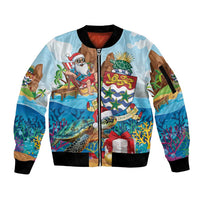 Cayman Islands Christmas Sleeve Zip Bomber Jacket Santa Claus Turtle Beachy Xmas - Wonder Print Shop