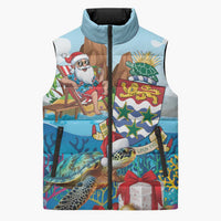 Cayman Islands Christmas Sleeveless Puffer Jacket Santa Claus Turtle Beachy Xmas - Wonder Print Shop