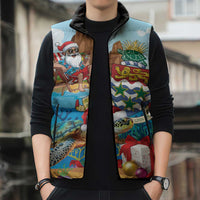 Cayman Islands Christmas Sleeveless Puffer Jacket Santa Claus Turtle Beachy Xmas - Wonder Print Shop