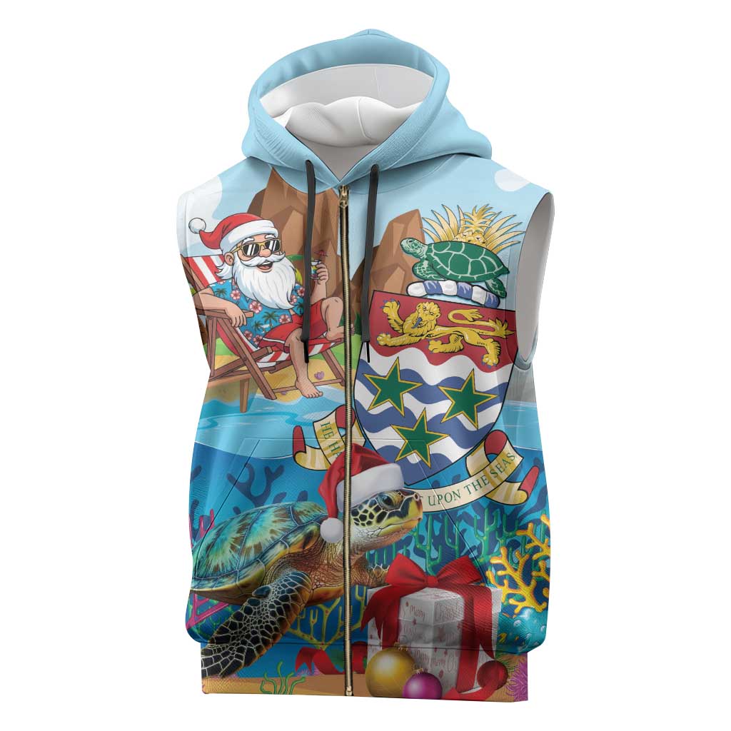 Cayman Islands Christmas Sleeveless Zip Hoodie Santa Claus Turtle Beachy Xmas - Wonder Print Shop