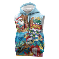 Cayman Islands Christmas Sleeveless Zip Hoodie Santa Claus Turtle Beachy Xmas - Wonder Print Shop