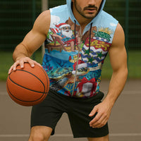 Cayman Islands Christmas Sleeveless Zip Hoodie Santa Claus Turtle Beachy Xmas - Wonder Print Shop