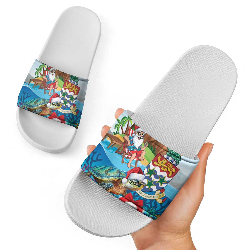 Cayman Islands Christmas Slide Sandals Santa Claus Turtle Beachy Xmas - Wonder Print Shop