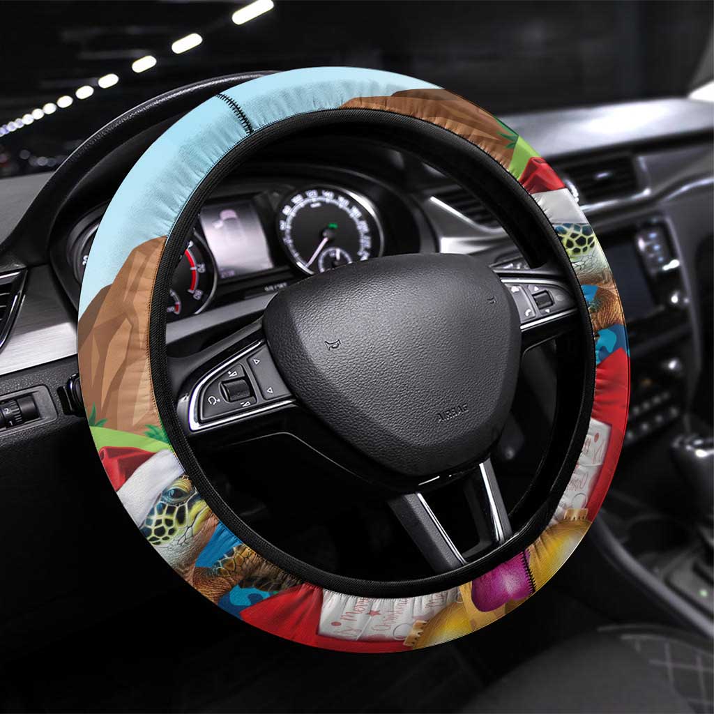 Cayman Islands Christmas Steering Wheel Cover Santa Claus Turtle Beachy Xmas - Wonder Print Shop
