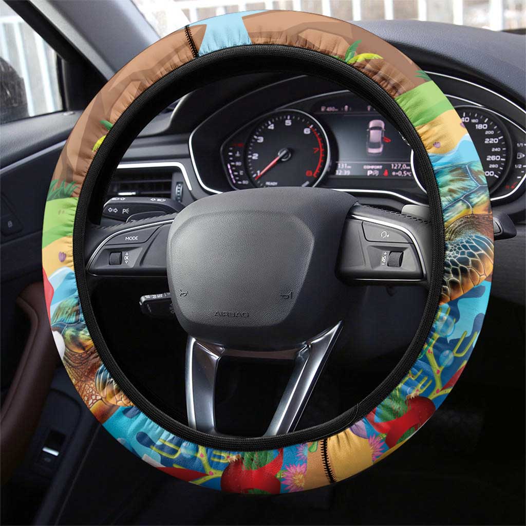 Cayman Islands Christmas Steering Wheel Cover Santa Claus Turtle Beachy Xmas - Wonder Print Shop
